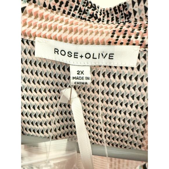 Rose + Olive 2X. NWOT Abstract Career Work Button Up Blouse - Picture 2 of 6